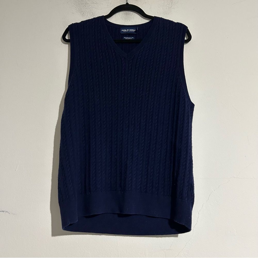 Ralph Lauren Polo Golf Cable Knit Sweater Vest Large Preppy Fisherman Academia